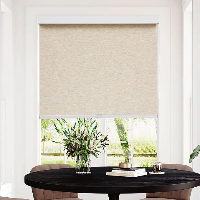 Persilux Light Filtering Roller Shades for Windows Free-Stop Cordless Window Blinds (Khaki 36" x 72") Natural Woven UV Protection Privacy Roller Blinds for Indoors Windows, Home, Living Room, Office