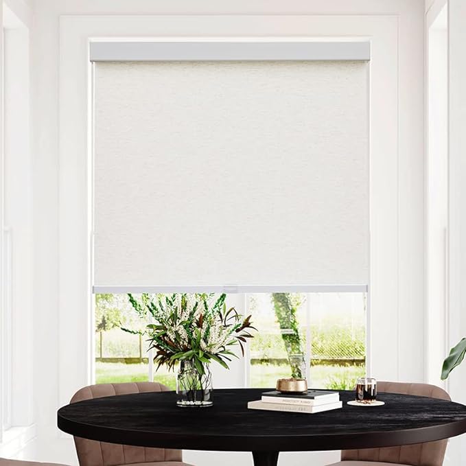 Persilux Light Filtering Roller Shades for Indoor Windows, Natural Woven UV Protection Cordless Window Shades Pull Down Blinds for Sliding Glass Doors, Home, Office (Cream 15"W x 72"H)