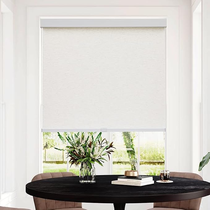 Persilux Cordless Roller Shades Light Filtering Window Shades Pull Down Natural Woven UV Protection Roller Blinds for Indoor Window Blinds for Home Office Living Room (Cream 69" W x 72" H)