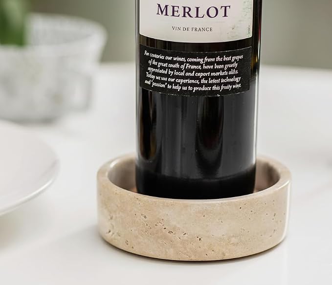 Radicaln Marble Wine Coasters 5.5" Inches Travertine Wine Bottle Coasters for Countertop, Ideal Absorbent Cork Holder for Champagne Bottles