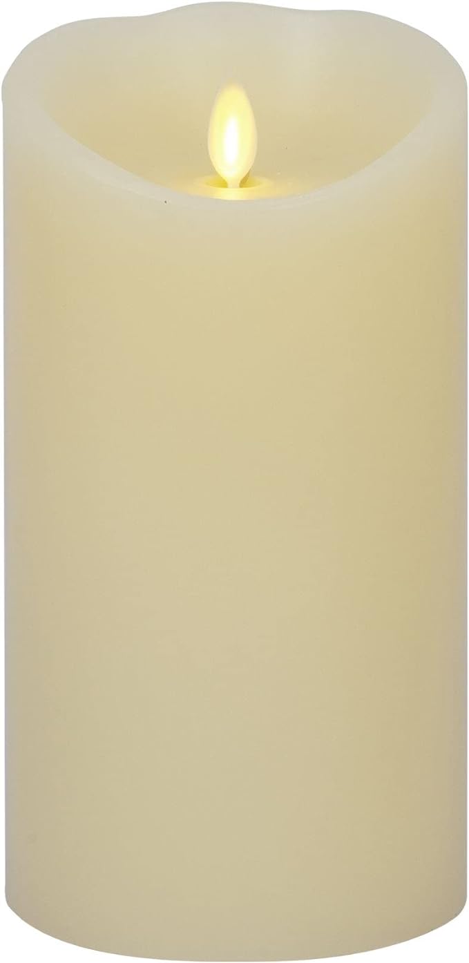 Luminara Scalloped Edge Flameless LED Candle - Ivory 4" x 7" - Real Wax Pillar Battery Operated Moving Flame w/Timer Unscented 1000Hr Runtime