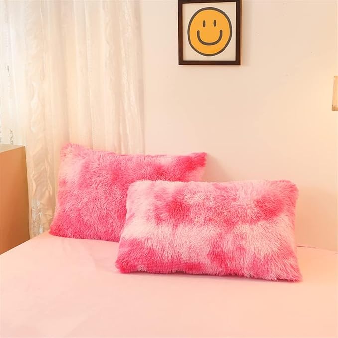 chovy Faux Fur Plush Tie-Dyed Pink Comforter Sets Twin/Full Size - Ultra Soft Shaggy Flannel Velvet Fluffy Fuzzy 3PC Bedding Set （Comforter x 1 Pillowcases x 2）