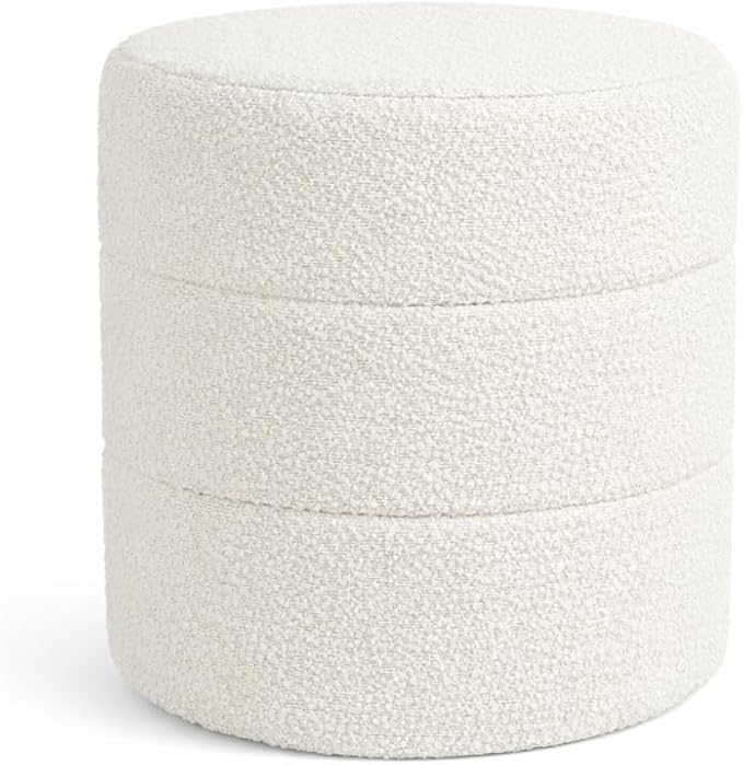 HomePop Upholstered Round Ottoman (No Lid, Seat Only) | HomePop Home Décor | Round Pouf Foot Rest – Cream Boucle