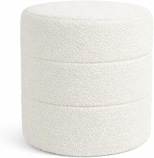 HomePop Upholstered Round Ottoman (No Lid, Seat Only) | HomePop Home Décor | Round Pouf Foot Rest – Cream Boucle