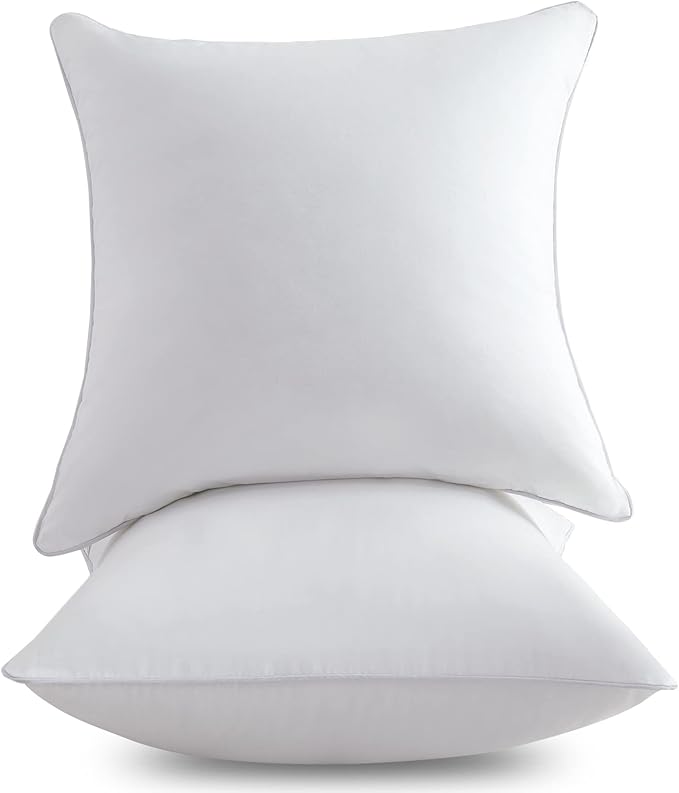 FAVRIQ 24 x 24 Pillow Inserts - 24 Inch Decorative Square Sofa Throw Pillow with 100% Cotton Cover - White Pack of 2