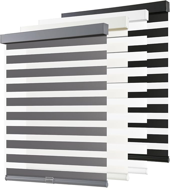 AOSKY Cordless Zebra Blinds for Windows Pull Down Roller Window Shades Dual Layer Light Filtering Privacy for Day and Night, Free-Stop Door Shades for Home Easy to Install (40" W X 72" H, Grey)
