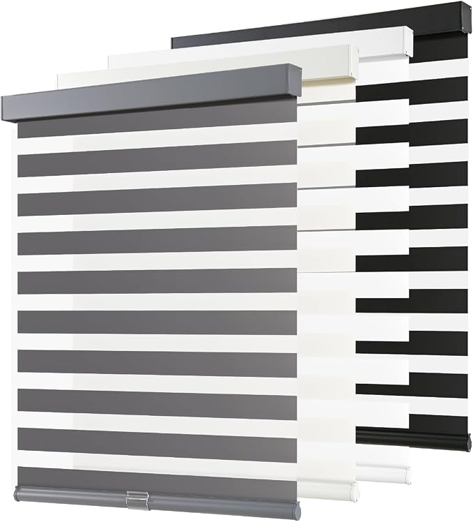 AOSKY Cordless Zebra Blinds for Windows Pull Down Roller Window Shades Dual Layer Light Filtering Privacy for Day and Night, Free-Stop Door Shades for Home Easy to Install (30" W X 72" H, Grey)