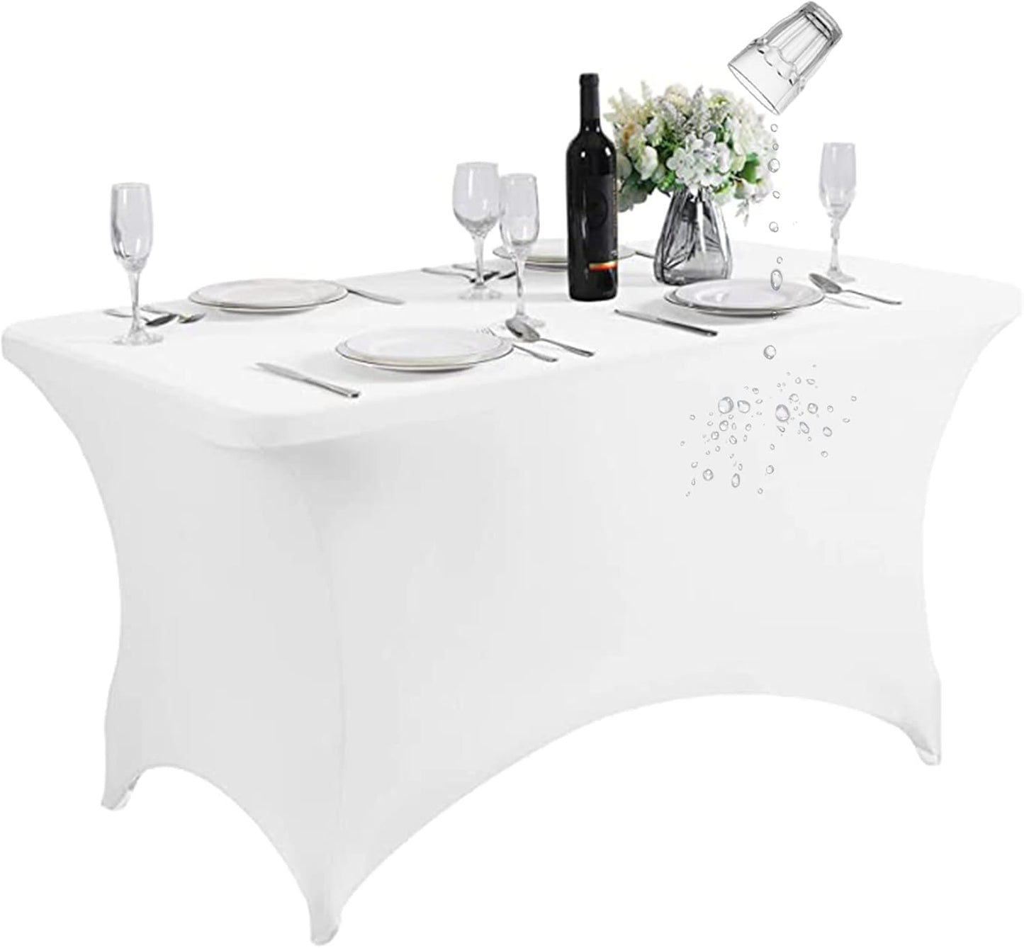 SuperO Waterproof Spandex Table Cover for 4FT Table Universal Fitted Stretch Tablecloth for Party, Banquet, Wedding and Events-White