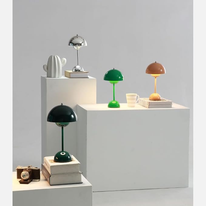 Modern Flower Bud Lamp 12" Cordless Touch Lamp Dimmable 2600mAh Rechargeable Desk Lamp Nordic Minimalist Mushroom Lamp Nightstand Bedside Lamp for Bedroom Living Room(Dark Green) No Reading Light
