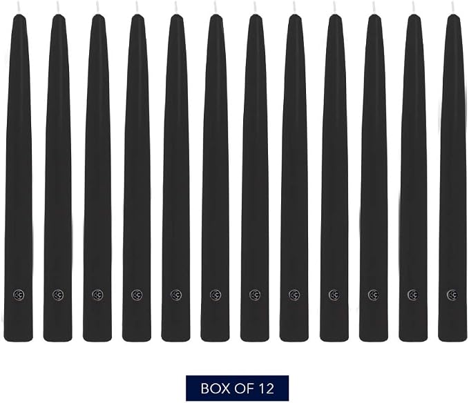 Colonial Candle Unscented Taper Candle, Handipt Collection, Black, 10 in, Pack of 12 - Up to 8 Hours Burn