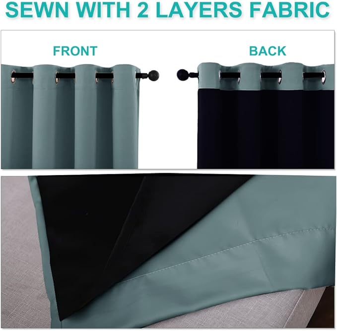 NICETOWN 100% Blackout Window Curtain Panels, Full Light Blocking Drapes with Black Liner for Nursery, 78-inch Drop Thermal Insulated Draperies (Greyish Blue, 2 Pieces, 55-inch Wide Per Panel)