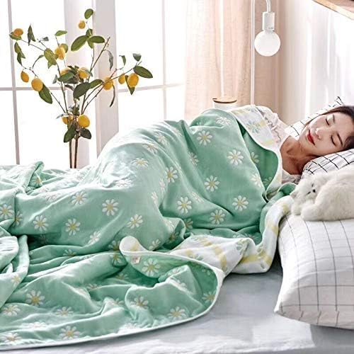 SANACYNA 6-Layer Gauze 100% Cotton Muslin Blankets for Adults Sunflower King 90"x104" Cooling Blanket Soft Breathable Blanket for Sofa Bed Coverlet All Seasons Both Sides (Green, King(90"x104"))¡­