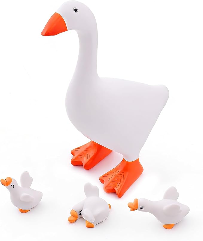 Desk Goose 7 Inch - Desktop Goose with 3 Mini Goose Statues Figurines, Magnetic Beak, Funny Desk Decor for Office and Home, Table Gift Idea for Women Friends Coworkers