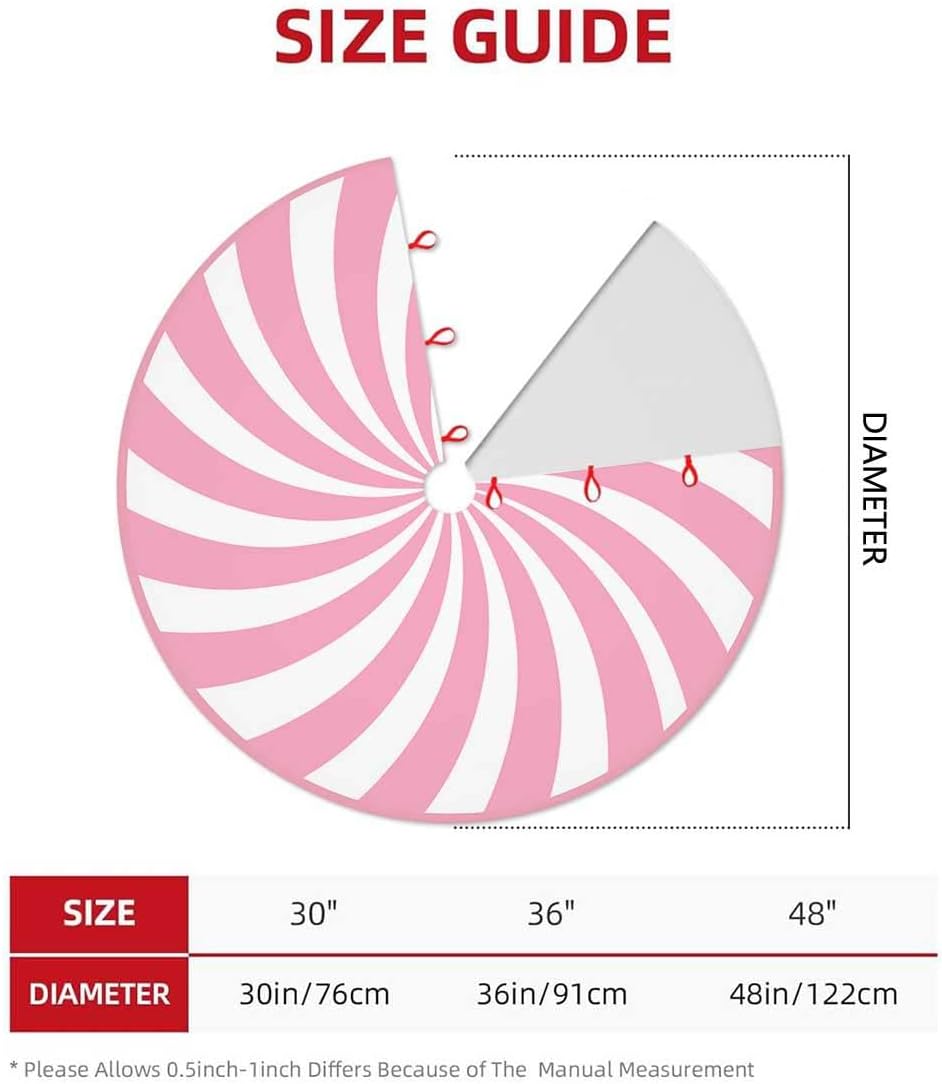 Swirl Stripe Christmas Tree Skirt 30 inches Sweet Candy Cane Pink Christmas Decorations Xmas Tree Mat Holiday Party Home Decorations (Pink, 30in)