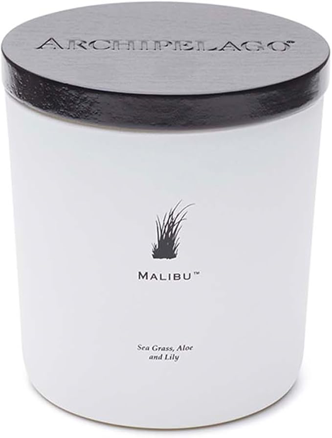 Archipelago Botanicals Malibu Luxe Candle, Sea Grass, White Fig and Lily Scent, Elegant White Glass Jar Candle, Coconut Wax, Double Wicks Burn 100 Hours (13 oz)