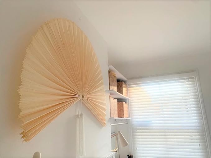 ChumDecor Fan Wall Decor, Japanese Giant Fan, Large Bamboo Fan Wall Art For Boho Hanging Headboard, Decorative Folding Fans For Over Bed, Asia Trending (Ivory 48inch)