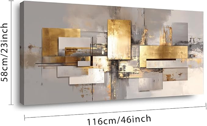Ggaafet Gold Abstract Wall Art for Living Room Canvas Painting Prints Golden Rectangle Art Deco Modern Artwork Office Bedroom Family Room Decor Large