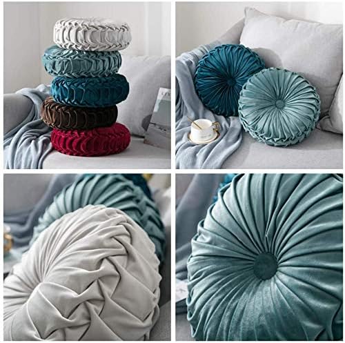 Teieas Round Throw Pillow Velvet Home Decoration Pleated Round Pillow Cushion for Couch Chair Bed Car Beige