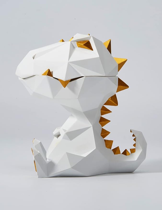 HAUCOZE Dinosaur Candy Dish Cookie Jar Storage Statue Modern Home Decor Sculpture Table Centerpiece Gift for Living Room White 7.5 Inch