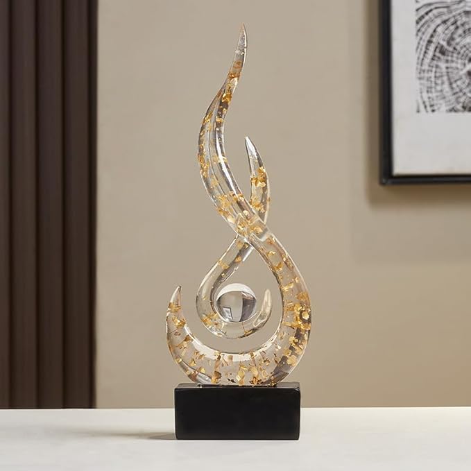 Modern Abstract Art Table Decoration,Resin Flame Statue Modern Gold Centerpiece Ornaments for Living Room Great Gift Idea Home Decor,Collectibles