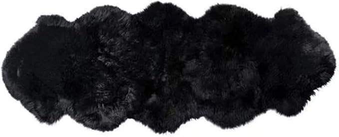 Woolous Black Sheepskin Rug 2x6 ft Genuine Double Pelt Plush Fur Runner Rug | Real double pelt sheep skin runner rug, soft black plush rug and fur carpet for bedroom, living room, nursery and floor decor