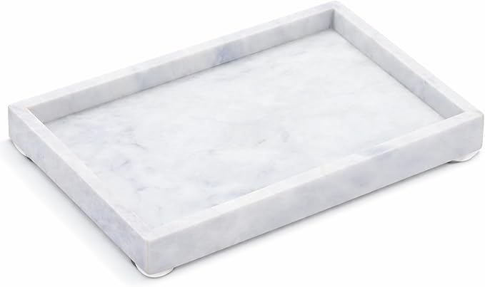 Natural White Marble Tray, 12" x 8", Rectangular | Stone Organizer, For Bathroom, Kitchen, Vanity, Desktop, For Coffee Table, Dresser, Nightstand