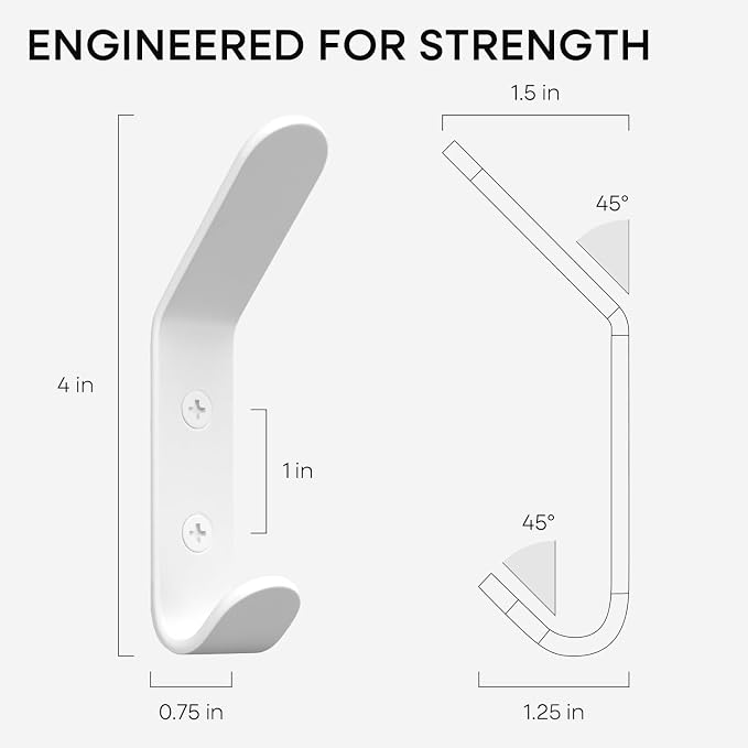 Homeforia Wall Coat Hook Rack - Set of 4 - White Metal Hooks for Hanging Coats - Hat Hooks - Hat Hangers for Wall