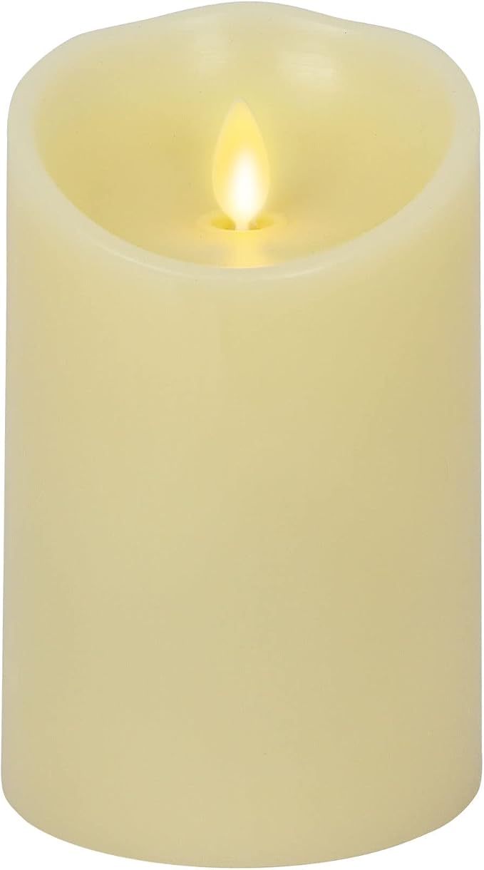 Luminara Scalloped Edge Flameless LED Candle - Ivory 3.5" x 5" - Real Wax Pillar Battery Operated Moving Flame w/Timer Unscented 1000Hr Runtime