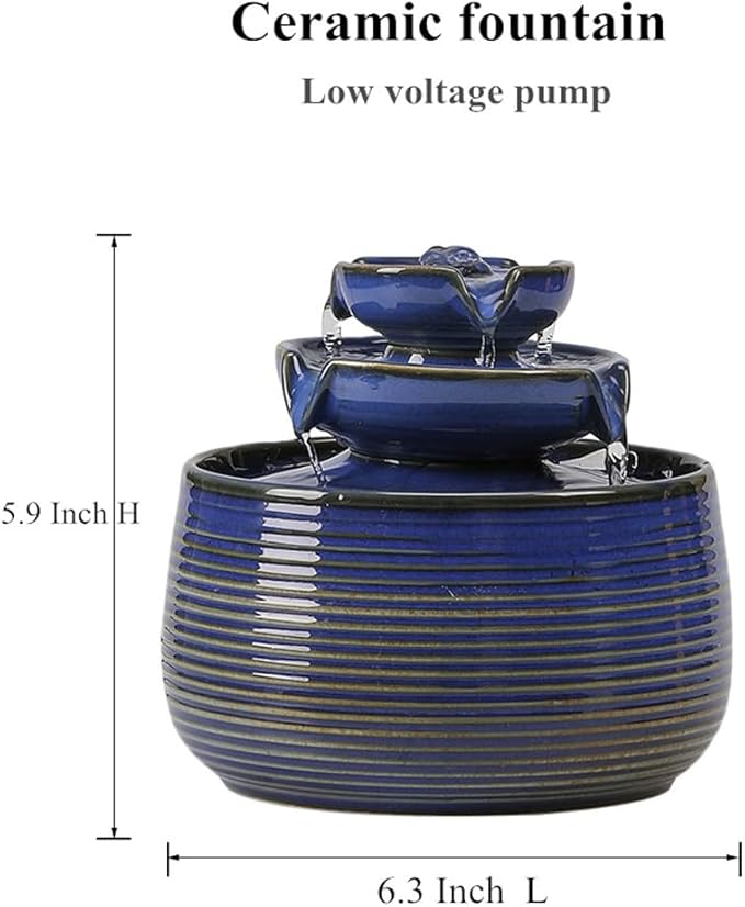 Outdoor and Indoor Water Feature Fountain Waterfall Tabletop Desktop mini Ceramic Garden Fountain (Blue A171)