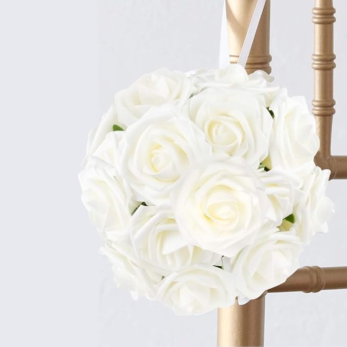 Mocoosy 50Pcs White Rose Artificial Flowers, Ivory Roses for Decorations, Real Touch Fake Rose with Stems Bulk DIY Wedding Bouquet Bridal Shower Mother's Day Floral Arrangement Party Home Decor