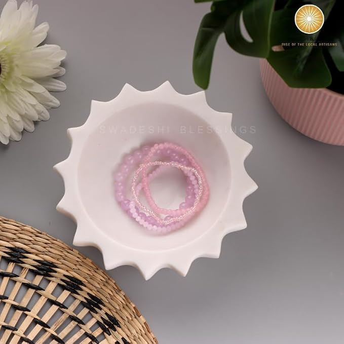 HandCrafted Marble Large Decorative Bowl | White Decorative Bowl for Home Decor | Fruit Bowl | Key/Ring Dish | Coffee Table Bowl | Fluted Scalloped Catch All Bowl for Entryway | Ideal Gift (12 Inches)