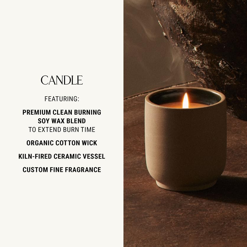 Homecourt Luxury Scented Candle, Mandarin Basile Scent, 60-Hour Burn Time, Soy Wax Blend, Organic Cotton Wick, Kiln-Fired Reusable Ceramic Vessel, 8 Oz