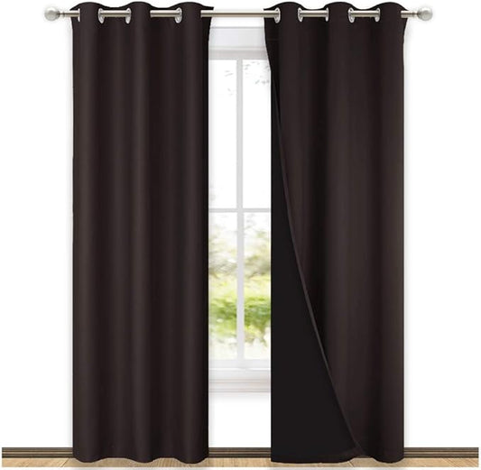NICETOWN Toffee Brown Full Shade Curtain Panels, Pair of Thermal Insulated & Energy Efficiency Blackout Drapes for Living Room, Lined Silky Performance Window Dressing (37" Wide x 84" Long, Gray)