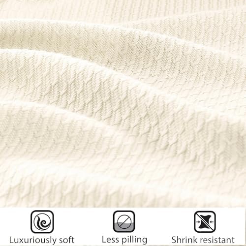 Madison Park 100% Egyptian Cotton Lightweight Summer Blanket, Breathable Waffle Knit Design, Soft Cozy All-Season Throw for Bed, Couch or Sofa, Ivory Cream Full/Queen Size (90"x90")