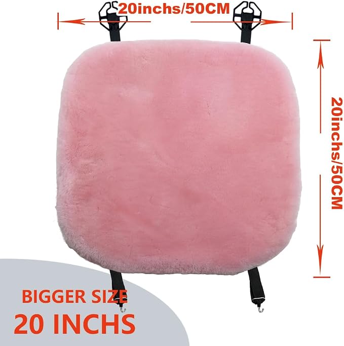 OGLAND Fuzzy Genuine Sheepskin Car Seat Cover for Women Cushion Auto Interior Accessories with Soft Fluffy Wool Natural Fur, Pink, 20 * 20inchs