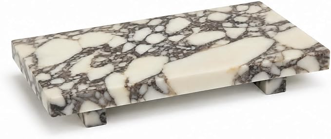 Marble Pedestal Tray Stand for Perfume, Soap & Vanity | 13.8 x 6.7 in Vanity Tray for Jewelry, Keys and Candles, Bathroom Counter, Dresser, Nightstand and Entryway Decor