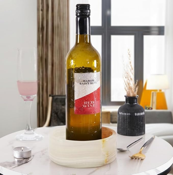 Radicaln Marble Wine Coasters 5.5" Inches White Onyx Wine Bottle Coasters for Home Bar, Ideal Absorbent Cork Holder for Champagne Bottle & Dining Room