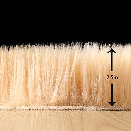 Faux Fur Sheepskin Runner Rug Brown 2x6 ft Ultra Soft Shaggy Plush Fluffy Fuzzy Area Carpet Decorative Chair Cover Floor Mat for Bedroom Sofa Living Room Bedside