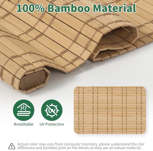 SMONTER Bamboo Roman Shades for Windows-Cordless Wooden Woven Blinds Light Filtering Bamboo Roll up Shades UV Protection and Easy Set up for Door and Countryhouse, 32" W x 64" H, Natural