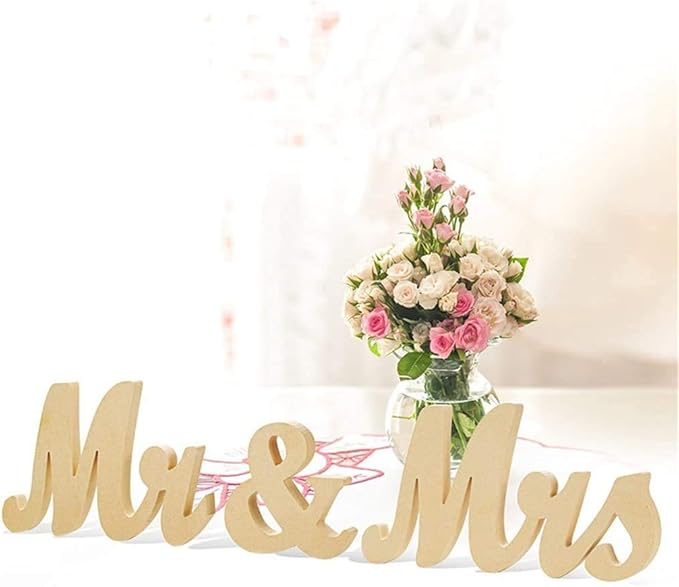 Mr & Mrs Sign for Wedding Table, Large Mr and Miss Wooden Letters, Party Decoration Head Table Wedding Wood Letter, Just Married Sign Anniversary Party Valentine's Day Decor (Wood Color),12.5 x 7 x