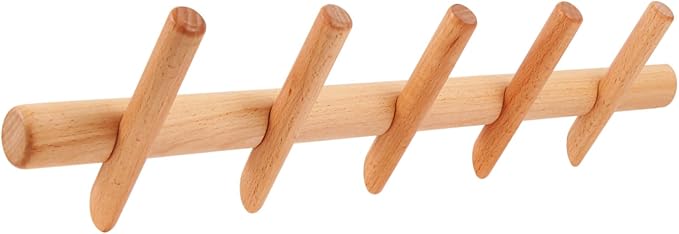 Modern Wood Coat and Hat Rack - Wall Mounted - 5 Peg Hooks - Stylish, Natural, Smooth