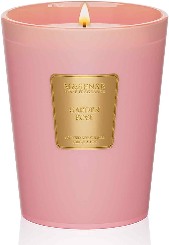 M&SENSE Garden Rose Soy Candle, 14.1oz, Romantic Anniversary Candle Gifts | 60H Long Burn, Non-Toxic, Bedroom Romance, Date Night, Stress Relief, Fancy Gifts for Women