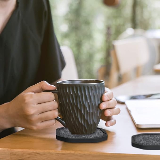 UMIRRO Black Coasters for Drinks for Tabletop Protection with Super Absorbent Felt Pad, Cool Cup mats for Wooden Coffee Table, Unique Modern Cup Coasters for Farmhouse, Bar, Office,Home, Set of 4
