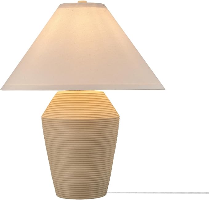 Globe Electric 18" Table Lamp, Ceramic Base, Tan, Linen Shade, Rotary Switch on Socket, Reading Light, Home Decor