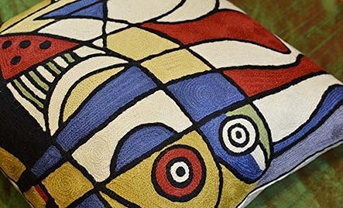 Decorative Pillow Cover for Couch by Alfred Gockel Modern Coastal Gold Throw Pillowcase Musical Abstract Farmhouse Chair Cushion Modern Cushions Hand Embroidered Wool Size 18x18