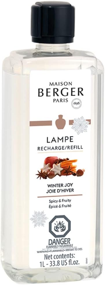Maison Berger Winter Joy Lampe Berger Refill, 1 Liter (33.8 fl oz), 2-in-1 Catalytic System, Neutralizes Odors and Diffuses Fragrance, Apple, Cinnamon, Made in France