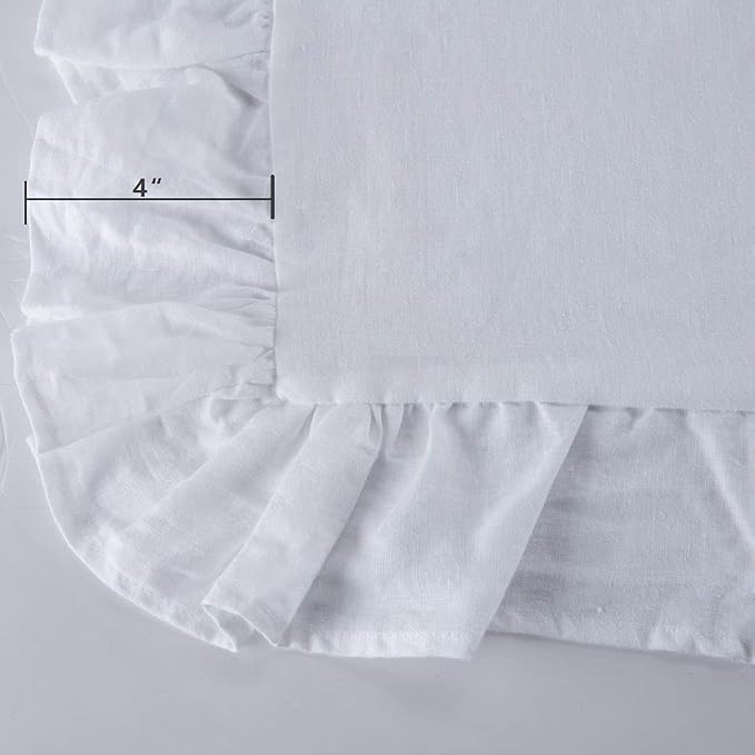 meadow park Stone Washed French Linen European Pillow Sham, Set of 2 Pieces, 26 inches x 26 inches Square Euro Sham, Super Soft, Ruffled Style, White Color