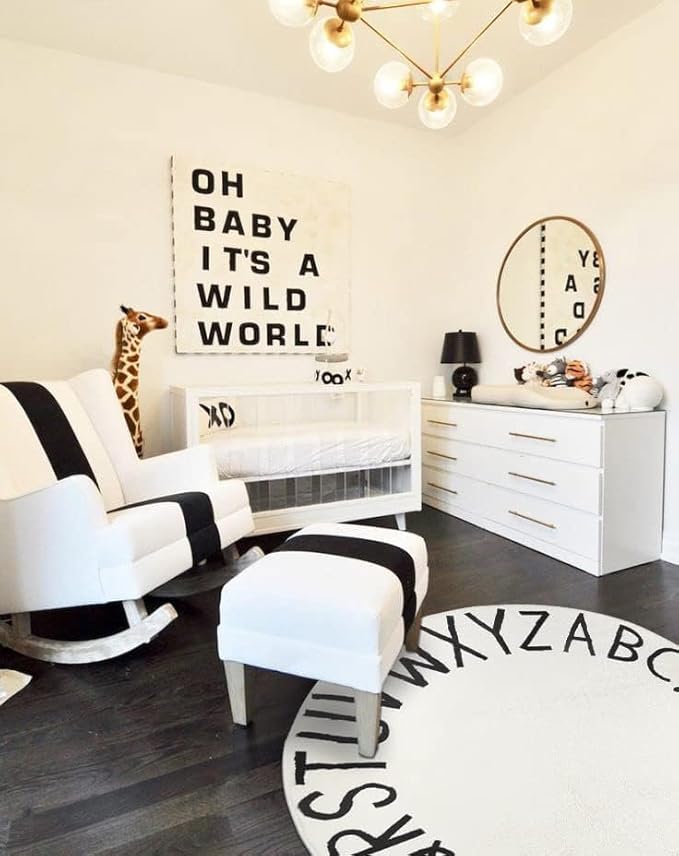 Topotdor Round Kids Play Rug Alphabet Nursery Area Rug Extra Large Soft Crawling Play Mat for Children Toddlers Bedroom (96 inch, White)