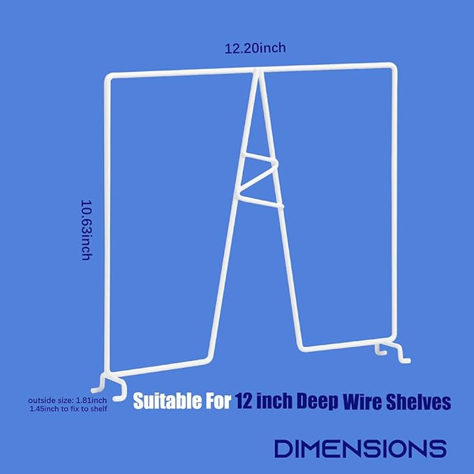 Wire Shelf Dividers - White Closet Organization & Storage Organizer - No Tool Shelf Divider for Wire Shelves - Metal Shelf Accessories – for 12“ Deep Wire Shelves – Tall 12” Height – 8 Pack