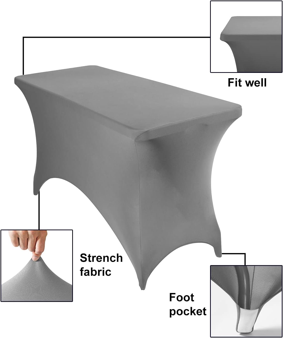 Spandex 4ft Waterproof Table Cover for Party,Wedding, Banquet, and Events(Gary)